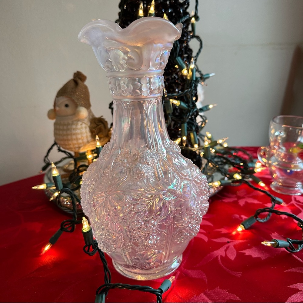 Imperial Glass vintage Loganberry Iridescent Carnival Glass Vase with fruit